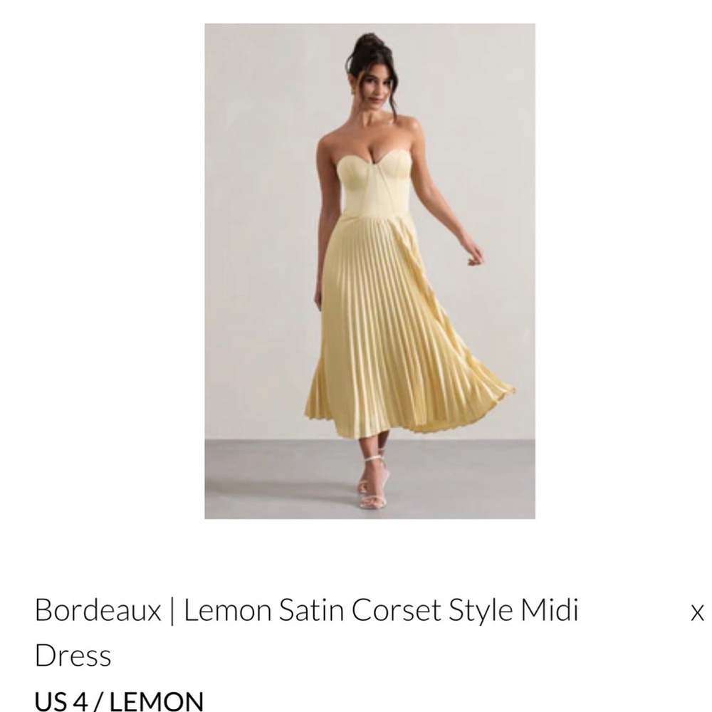 Club L London Lemon Satin Corset-Style Pleated Midi Dress